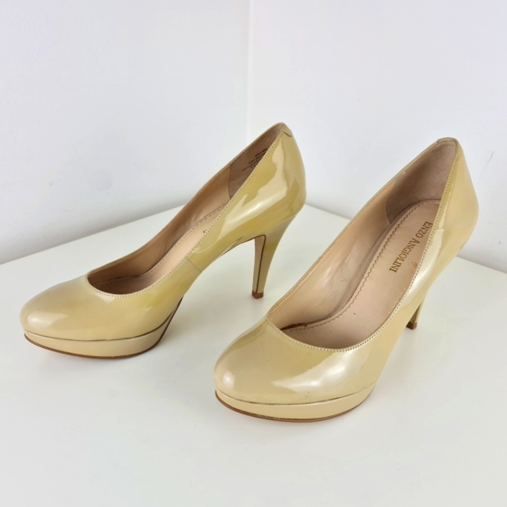 Enzo Angiolini Leather Platform High Heel Pumps Size 6.5M Beige